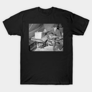 Farm Worker Playing Guitar, 1939. Vintage Photo T-Shirt